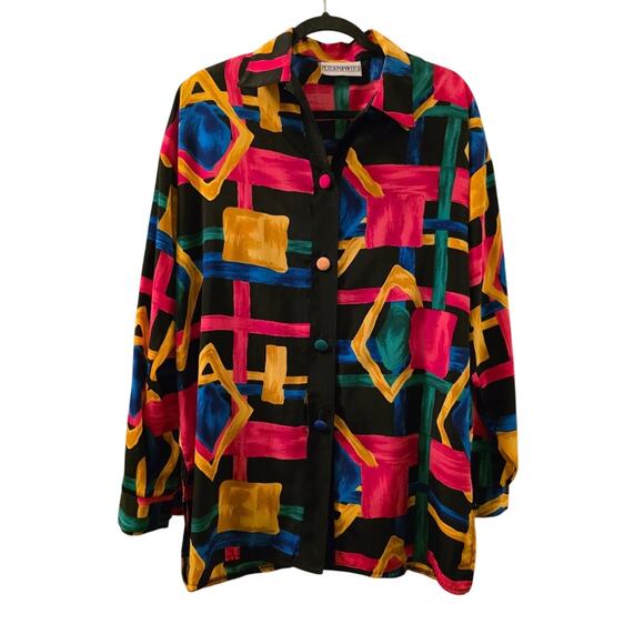 Vtg 80s Multicolored Geometric Button Down Shirt Art To Wear Peter Popovitc Read - Picture 1 of 9
